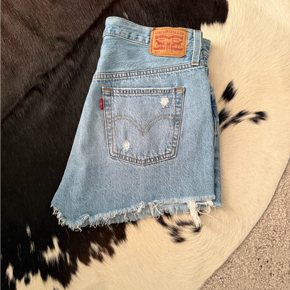 Levi's Light Blue Frayed Denim Shorts
